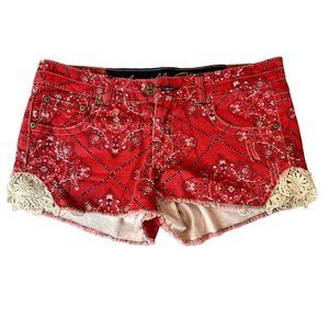 Vanilla Star Womens Floral Cut Off Shorts Stretch Lace Crocheted Red Black SZ 5